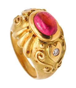 SEIDENGANG Etruscan Ring 18Kt Yellow Gold With 2.18 Ctw Diamonds & Tourmaline