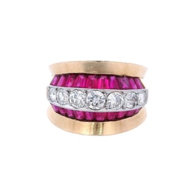 Art Deco 18kt Gold Ring with Diamonds and Rubies