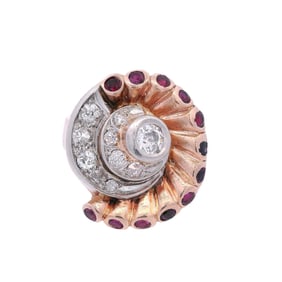 Retro 14kt Rose Gold Ring with Diamonds and Rubies