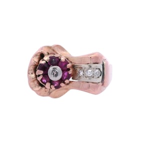 Retro 14kt Rose Gold Ring with Diamonds and Rubies