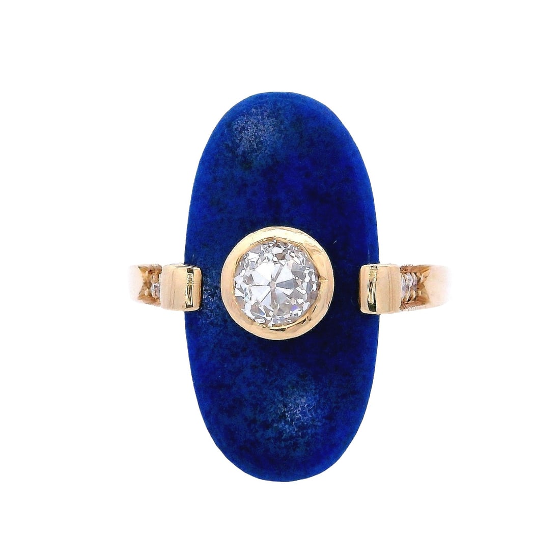 Art Deco 18kt yellow Gold Ring with Diamonds & Lapis lazuli (1 of 7)