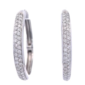 18kt white Gold Hoop Earrings with 1.02 Cts in Diamonds