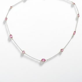 Vintage Chain Necklace in Platinum & 18kt yellow Gold with 9.7 Cts in Pink Tourmalines