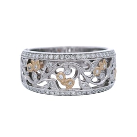 14kt two Tone Floral Ring with Diamonds