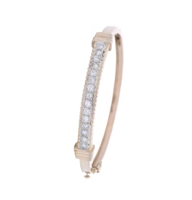 Mid-Century 14kt yellow Gold Bangle Bracelet with Diamonds