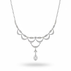 Victorian 18K Yellow Gold & Platinum Top Diamond and Natural Pearl Necklace