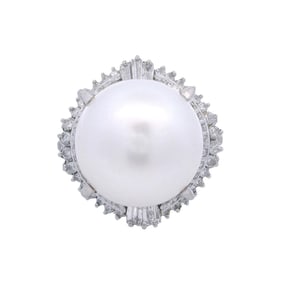 Platinum Cocktail Ring with South Sea Pearl & Diamonds