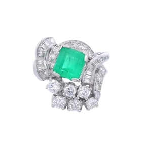 Platinum Cocktail Ring with 2.72 CTW in Emerald & Diamonds