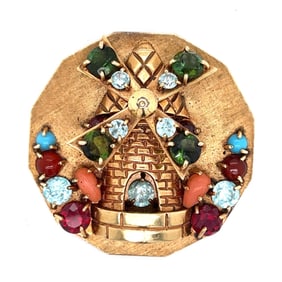 Mid-Century 14K Yellow Gold Spinning Windmill Pendant/Brooch