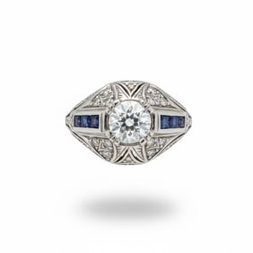 Art Deco Platinum Diamond & Sapphire Ring