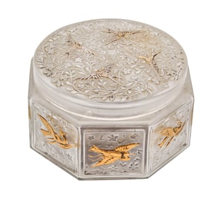 JULIEN VIARD 1920 Paris Art Deco Frosted Embossed Glass Lidded Vase With 18Kt Gilt