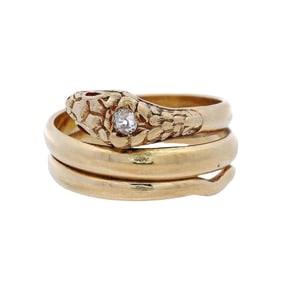 Vintage Italian 18kt yellow Gold Snake Ring with Diamonds