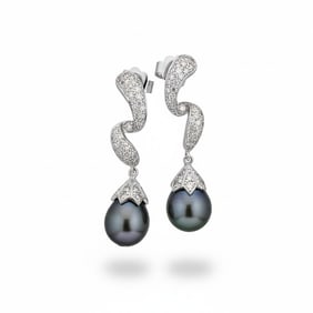 18K White Gold South Sea Pearl & Diamond Earrings