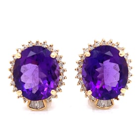 14K Yellow Gold Amethyst & Diamond Earrings
