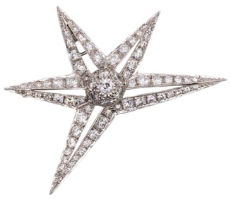 ART DECO 1930 Celestial Star Pendant brooch In Platinum With 3.76 Ctw In Diamonds.