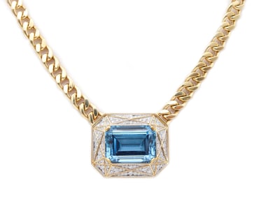 TIFFANY & CO. Necklace In 18Kt Yellow Gold Platinum With VS Diamonds & Aquamarine