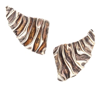 TALYA BAHARAL 1980 Modernist Sculptural Clips-On Earrings In ,925 Sterling