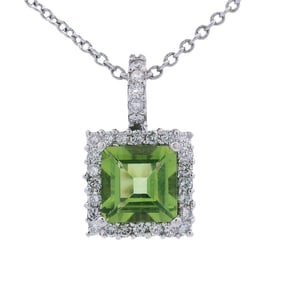 14kt white Gold Pendant Necklace with Peridot & Diamonds