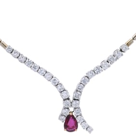 Hallmarked 18kt Gold Necklace with 2.80 CTW in Diamonds and Ruby