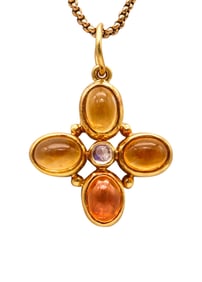 Temple St Clair Pendant In 22Kt Yellow Gold With Oval Citrines and Moonstone