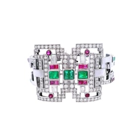 Vintage 16kt white Gold Bracelet with 6.40 Cts in Diamonds, Rubies & Emeralds