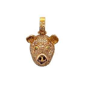 18kt yellow Gold Pig Pendant with 1.20 Cts in Diamonds & Tsavorites