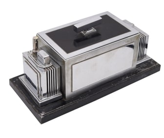 RONSON 1936 Art-Deco Machine Age Cigar Humidor Desk Box And Touch-Tip Striker