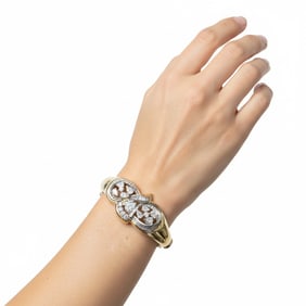 Mid-Century 14K Yellow Gold & Platinum 7.20 Ct. Diamond Bangle Bracelet