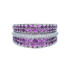 Cartier Paris 18kt white Gold Ring with 1.40 CTW in Diamonds & Pink Sapphires