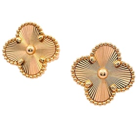 Van Cleef & Arpels 18K Yellow Gold Guilloche Vintage Alhambra Earrings