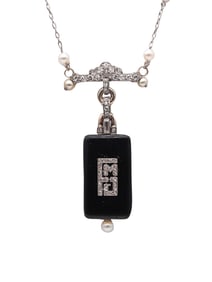 Gubelin 1920 Art Deco Necklace Enameled Watch In Platinum With European Diamonds