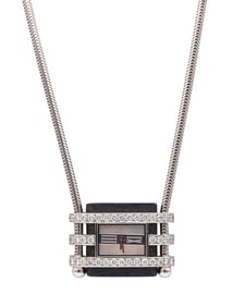 VAN CLEEF & ARPELS Slider Necklace-Watch In Platinum 18Kt Gold and Diamonds