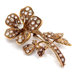 Antique 18K Yellow Gold 8.00 Ct. En Tremblant Flower Brooch