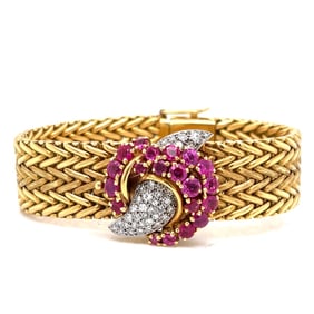 JOSARN 1960’s 18K Yellow Gold Burma Ruby & Diamond Watch