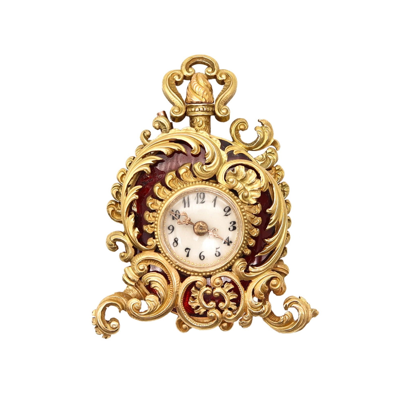 LE COULTRE 1890 Baroque Miniature Pendant Watch in 18Kt Gold & Guilloche Enamel (1 of 7)
