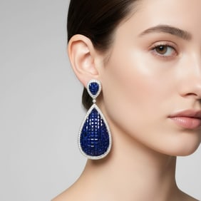 18K White Gold 39.00 Ct. Sapphire & Diamond Earrings