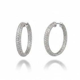 18K White Gold Inside-Outside 6.66 Cts in Diamond Hoop Earrings