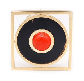 Italian Post Modern Convertible Pendant Brooch In 18Kt Gold With Coral