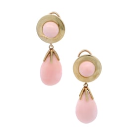 CELINO Mid-Century 18kt yellow Gold Drop Earrings with Angle skin Coral