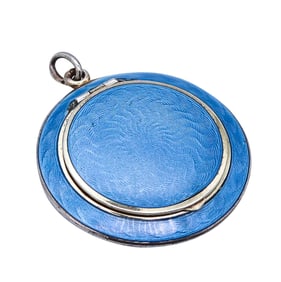 French 1910 Edwardian Blue Guilloche Enamel Pendant In .925 Sterling Silver