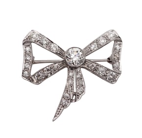 Edwardian 1905 Belle Epoque Bow Brooch In platinum With 3.35 Ctw In Diamonds
