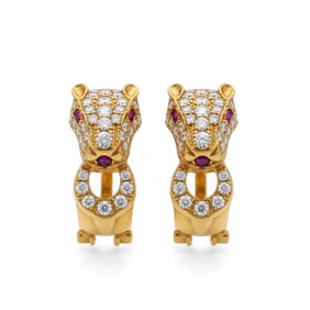 18K Yellow Gold Panther Earrings with 4.25 Ct. In Diamonds