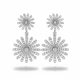 18K White Gold 13.20 Ct. Diamond Double Starburst Earrings