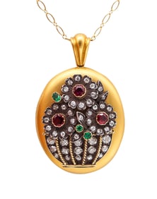 Victorian 1890 Pendant locket In 18Kt Gold With 9.44 Ctw In Diamonds Rubies & Emeralds
