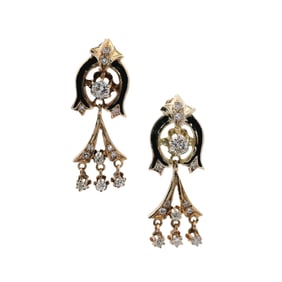Antique 18kt yellow Gold enameled Earrings with Diamonds