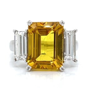 Platinum GIA Certified 8.00 Ct. Yellow Sapphire & Diamond Ring