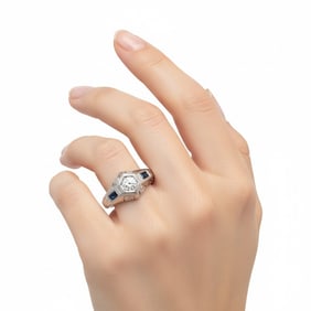 Art Deco 20K White Gold EGL Certified 0.43 Ct. Diamond Ring