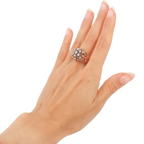 Retro 18kt Gold and Platinum Ring with 1.00 Cts in Old mine Diamonds