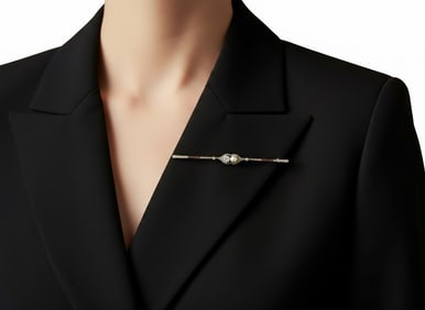 Antique 18kt Gold and Platinum Pin Brooch with Diamonds, Rubies and Pearl