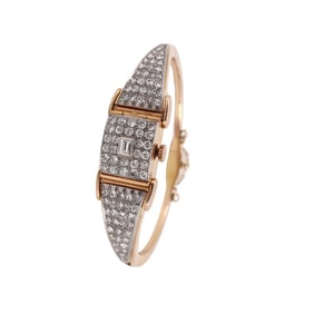 Art Deco 18kt Gold Bangle Universal Geneve Watch with 4.40 CTW in Diamonds